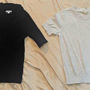 2 SIZE LARGE SWEATERS- 1 back elbow sleeve, 1 grey short sleeve J Crew/Ophelia R